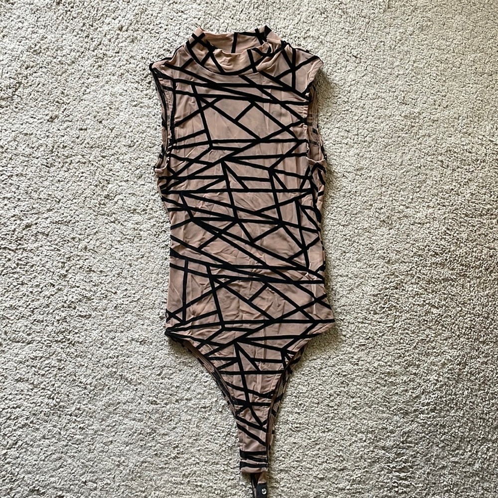 Fashion Nova Black and Nude mesh bodysuit